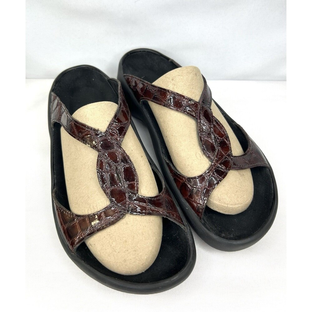 Birkenstock Tatami Sandals Brown Wedge Leather Straps Size 10